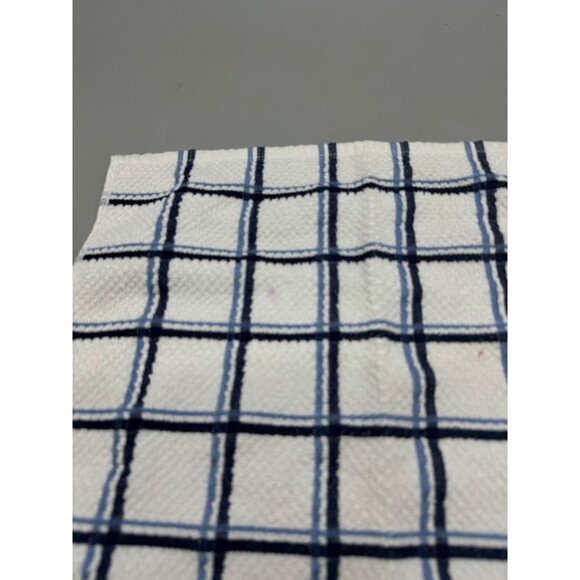 Plaid Kitchen Dish Towels Set Of 2 - Navy Blue & White Cotton Polyester READ - Picture 4 of 9